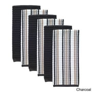 Solid and Stripe Waffle Kitchen Towel, Six Pack, Charcoal
