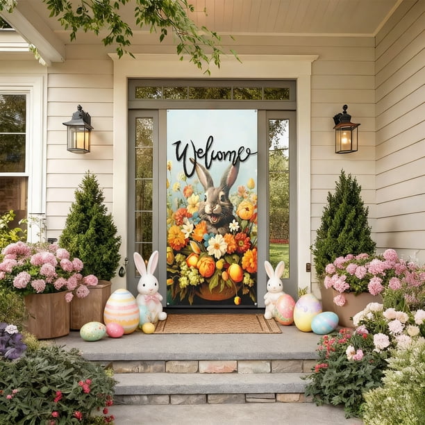 Decoraciones de Pascua, adornos de Pascua, regalos de Pascua, cortina de puerta de Pascua, decoraciones para fiestas, cubierta de puerta de fibra de poliéster