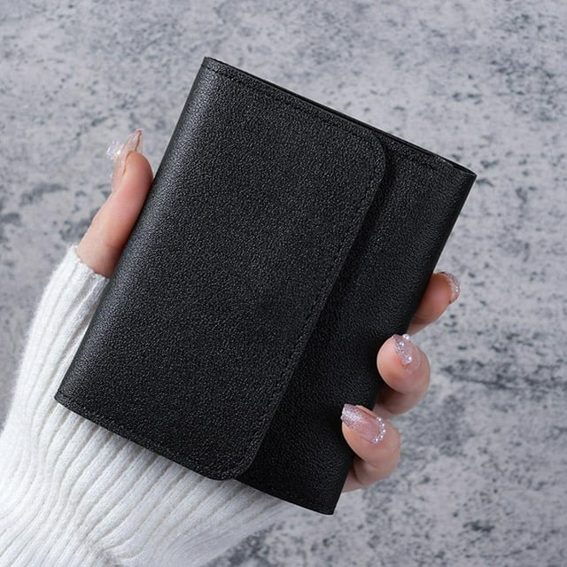 Womens Ultra-thin Short Wallet, Simple Solid Color PU Leather Coin Purse, Multifunctional Card Holder with Snap Closure, Compact & Portable