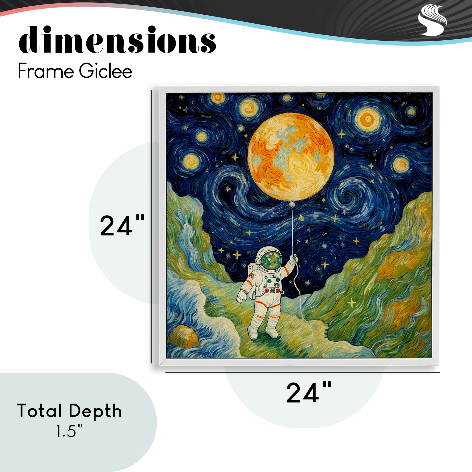 Impressionist Astronaut in Space White Framed Giclee Art, design by Angie Hawke