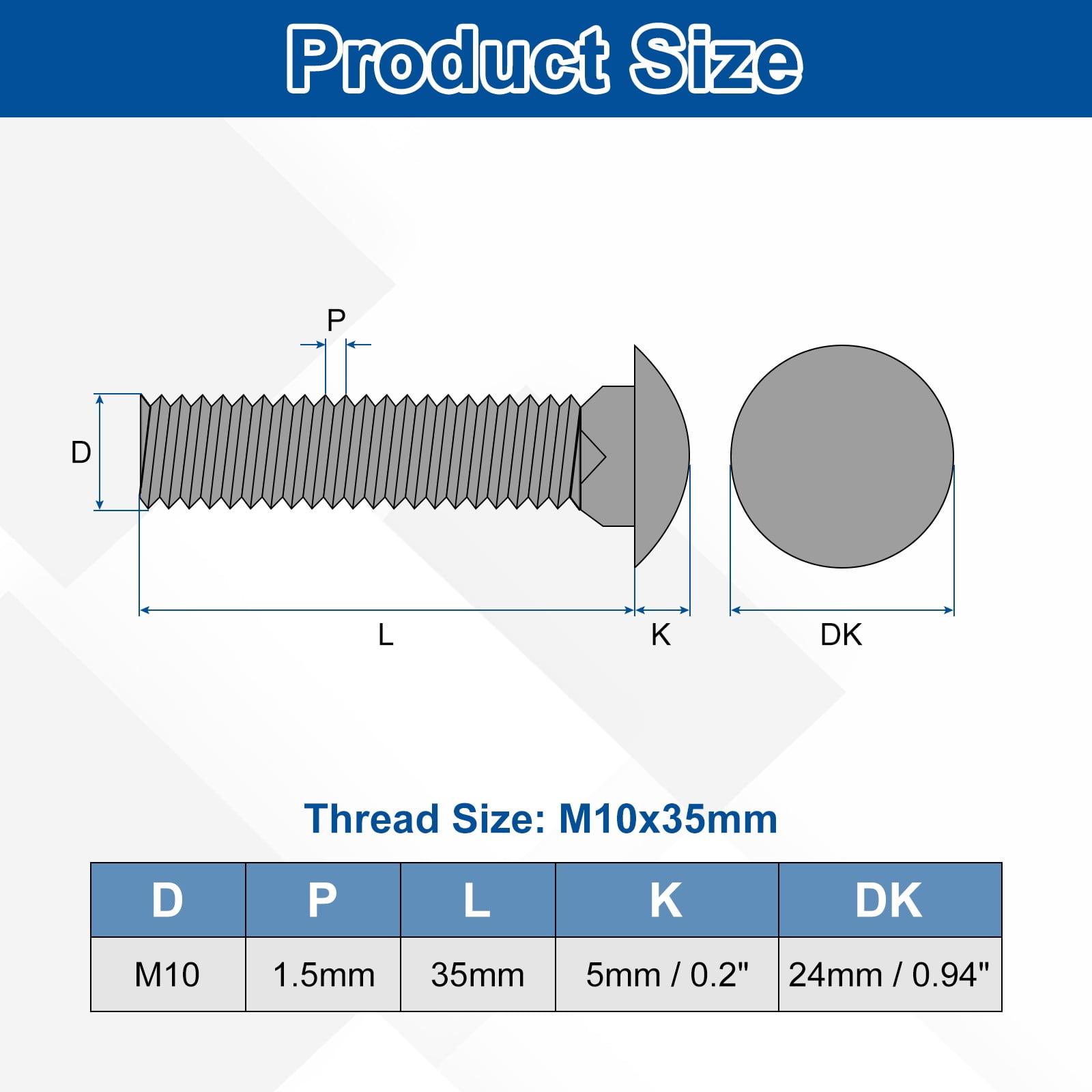 Uxcell 15Pack M10 x 35mm Stainless Steel Carriage Bolts Round Head Square Neck, Black