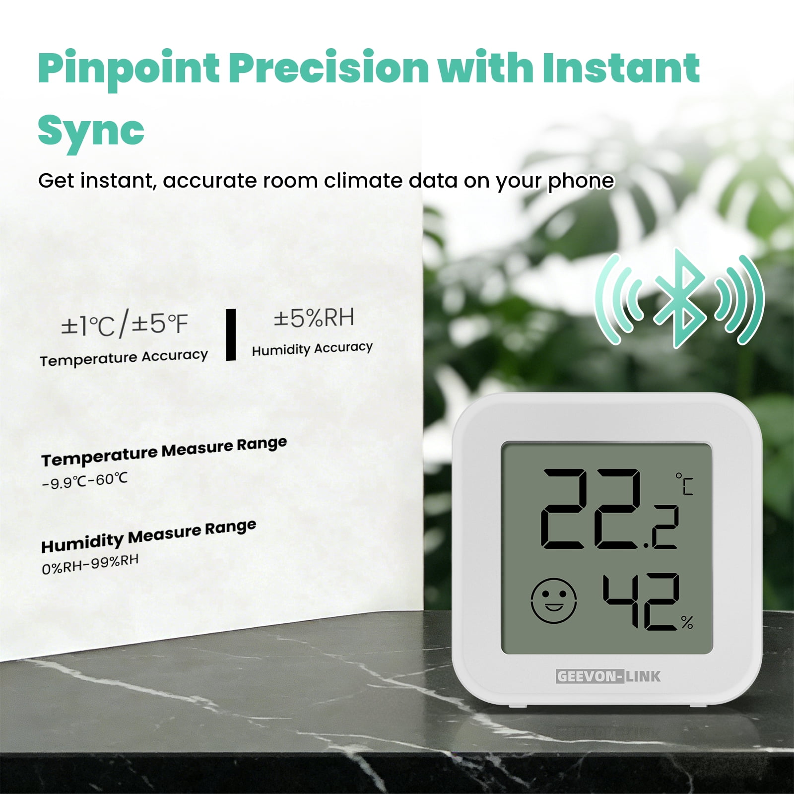 Geevon Bluetooth Thermometer Hygrometer, Indoor Temperature Humidity Sensor with HD Display, App Notification Alert, Historical Data Storage and Export(4 Pack )