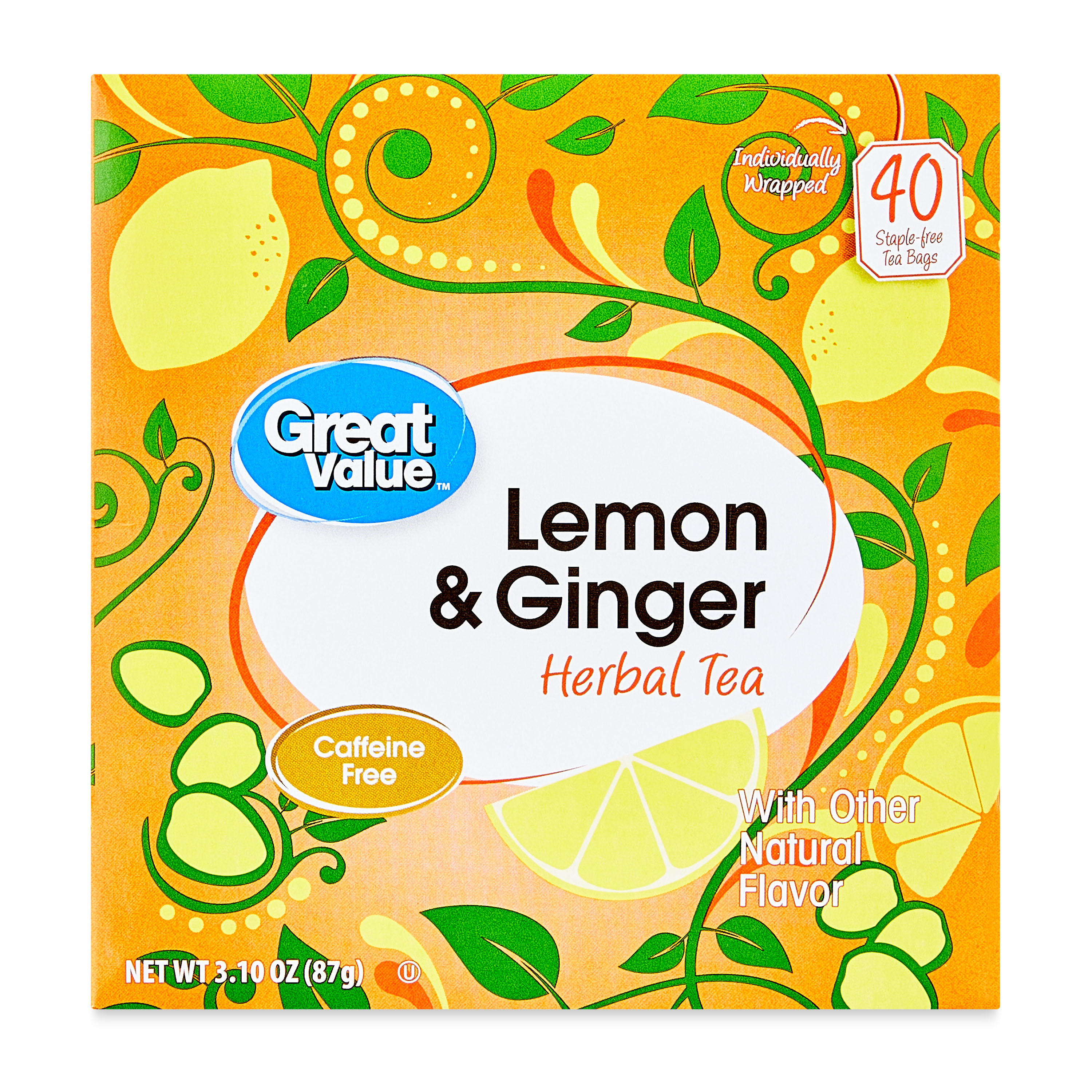 Great Value Lemon & Ginger Tea Bags, 40 Count