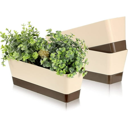 3 Pieces Rectangle Window Box Planter 11.8 inch Window Sill Planter Pot Indoor Small Succulent Plastic Planter with Tray Wide application: this rectangle window box planter is ideal for gardening  matching with succulents  and other favorite plants  as well as decorating your garden windowsill  balcony  home and office Considerate design: each window box planter has 2 drainage holes at the bottom for plants to breathe  besides  these trays can store water and prevent over watering or insufficient irrigation Durable material: each plastic plant pot is made of quality plastic  which is non-toxic and durable  and ideal for resisting scratches  dirt; Each weighs only approx. 9 oz  light enough to be moved around your garden Adjustable size: the size of planter is approx. 30 x 8.5 x 9.5 cm/ 11.8 x 3.3 x 3.7 inch  the size of tray is approx. 28 x 3.2 x 7.5 cm/ 11 x 1.2 x 2.9 inch  nice size for planting succulent  vegetables and more What you can get: this package comes with 3 pieces rectangle window box planters in white  and each planter is equipped with a tray in coffee  which is simple  please note that plant is not include in this package Features: Durable material: Each plastic plant pot is made of quality plastic  which is non-toxic and durable  and ideal for resisting scratches  dirt. Each weighs only approx. 9 oz  light enough to be moved around your garden. Considerate design: Each window box planter has 2 drainage holes at the bottom for plants to breathe  besides  these trays can store water and prevent over watering or insufficient irrigation. Specifications: Colors: as picture shown Material: plastic The size of planter: approx. 30 x 8.5 x 9.5 cm/ 11.8 x 3.3 x 3.7 inch The size of tray: approx. 28 x 3.2 x 7.5 cm/ 11 x 1.2 x 2.9 inch Weight: approx. 0.9 pounds Package includes: 3 x Rectangle window box planters 3 x Tray Warm notes: Manual measurement  please allow slight errors on size. The colors may exist slight difference due to different screens. Please note that the plants and soil are not included.