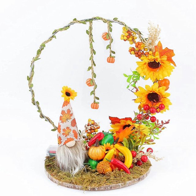 ZHAOCHENG Adornos de corona de otoño, bandeja decorativa de otoño, gnomo, calabaza, hojas de arce, letreros de mesa de madera