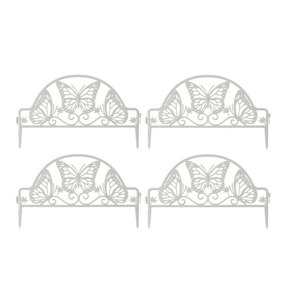 4Pcs White Plastic Edgings Garden Picket Fence - Exquisite Butterfly Garden Fence Grass Flowerbeds Plant Borders - Lightweight Outdoor Path Fence Panels