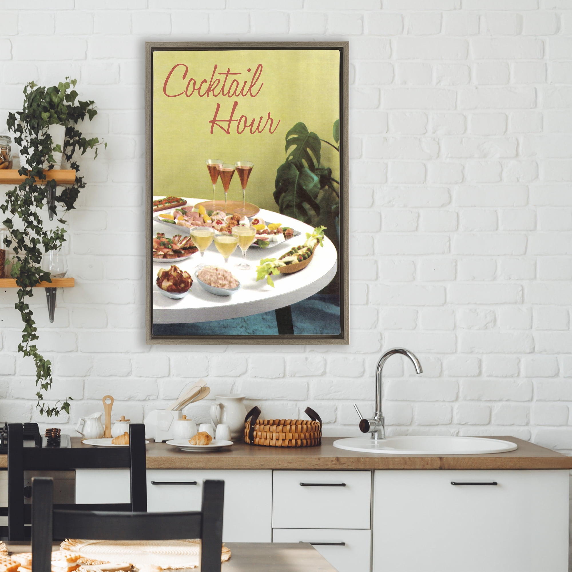 Stupell Industries Cocktail Hour Table Spread Brown Framed Floater Canvas Wall Art, design by Tim Wright