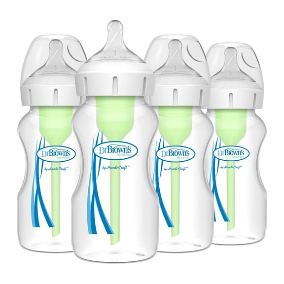 Dr. Brown's Natural Flow Anti-Colic Options  Wide-Neck Baby Bottles 9 oz/270 mL,with Level 1 Slow Flow Nipple,4 Count,0m  C21