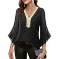 thumbnail image 6 of Aobny Christmas Tshirts Sequin Ruffle Sleeve Women Tops V-Neck Pullover 3/4 Sleeve Black Womens Shirt,XL, 6 of 9