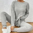 thumbnail image 6 of RYRJJ Women's Fall 2 Piece Outfits Ribbed Knit Pajama Set Casual Long Sleeve Tunic Tops Legging Pants Matching Lounge Sets Sweatsuits(Gray,L), 6 of 9