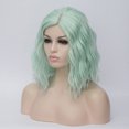 thumbnail image 3 of Humano Cabello Pelucas para Mujeres Dama 16" Fluorescente Verde Rizado Peluca con Peluca Gorra, 3 of 6