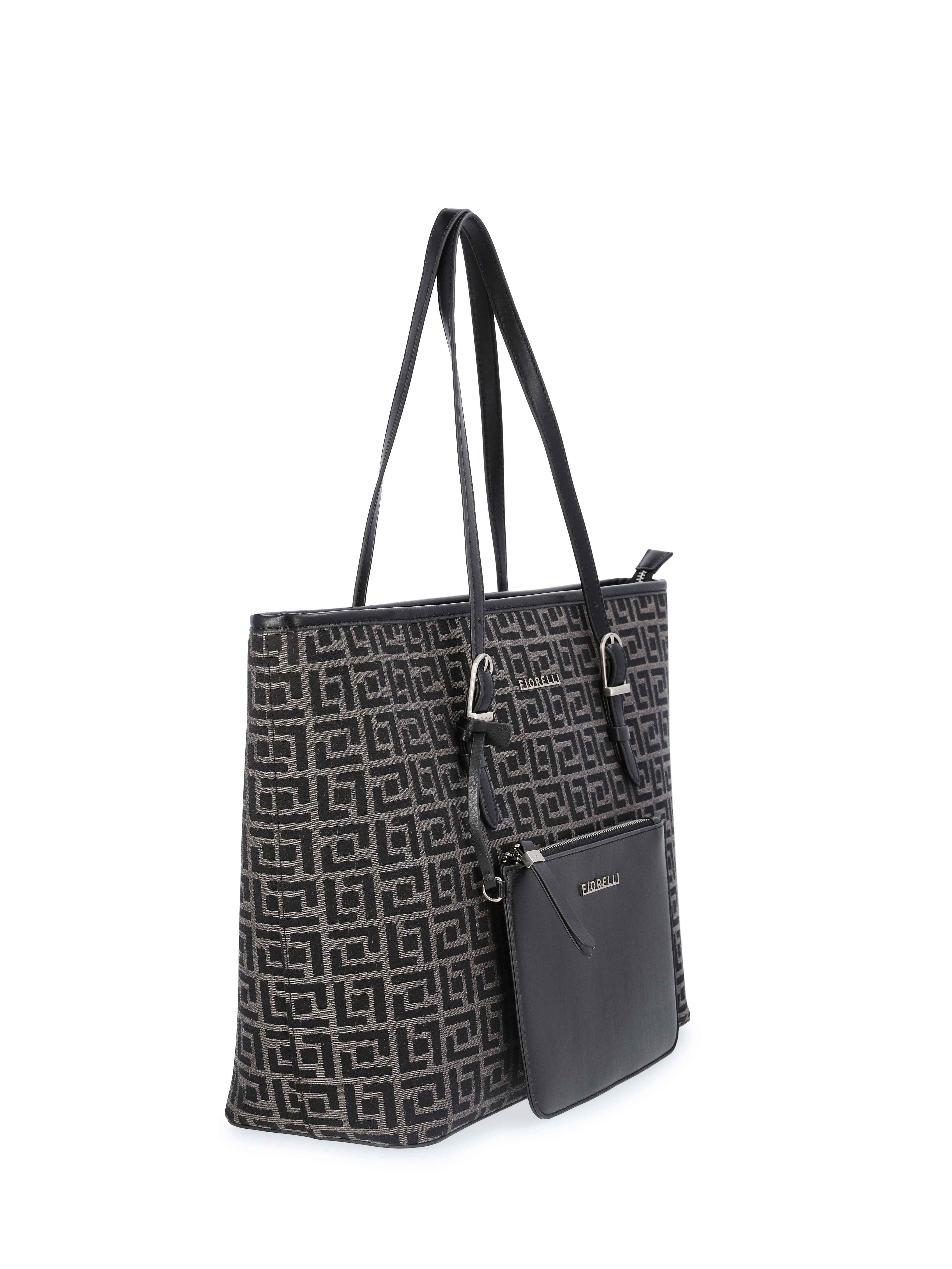 Fiorelli Women's Savannah Tote Handbag with Detachable Pouch, Black Jacquard