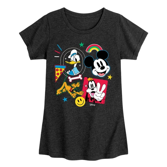 Disney - Goofy Donald Mickey Pluto Stickers - Youth Girls Short Sleeve Graphic T-Shirt