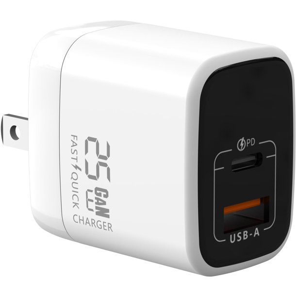 Adaptador de corriente Charger Vebner Fast USB-C Dual USB-A GaN de 25 W