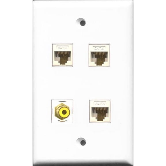 RiteAV 1 Port RCA Yellow 3 Port Cat6 Ethernet White Wall Plate