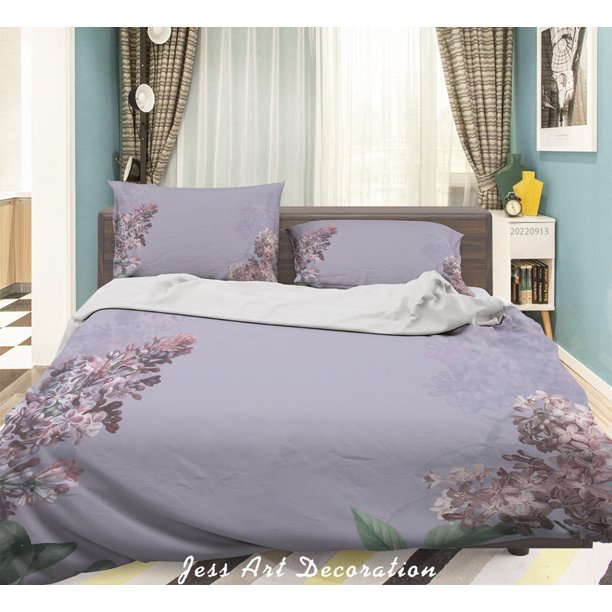 3D Floral Lavanda Gris Funda de edredón Set Ropa de cama Set Funda de edredón Funda de almohada 113