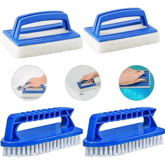 Pool Brush, 4 Pieces Pool Wall Brush Sponge Pool Scrubbing Brush with Handle for Spas Swimming Pool Fish Tank