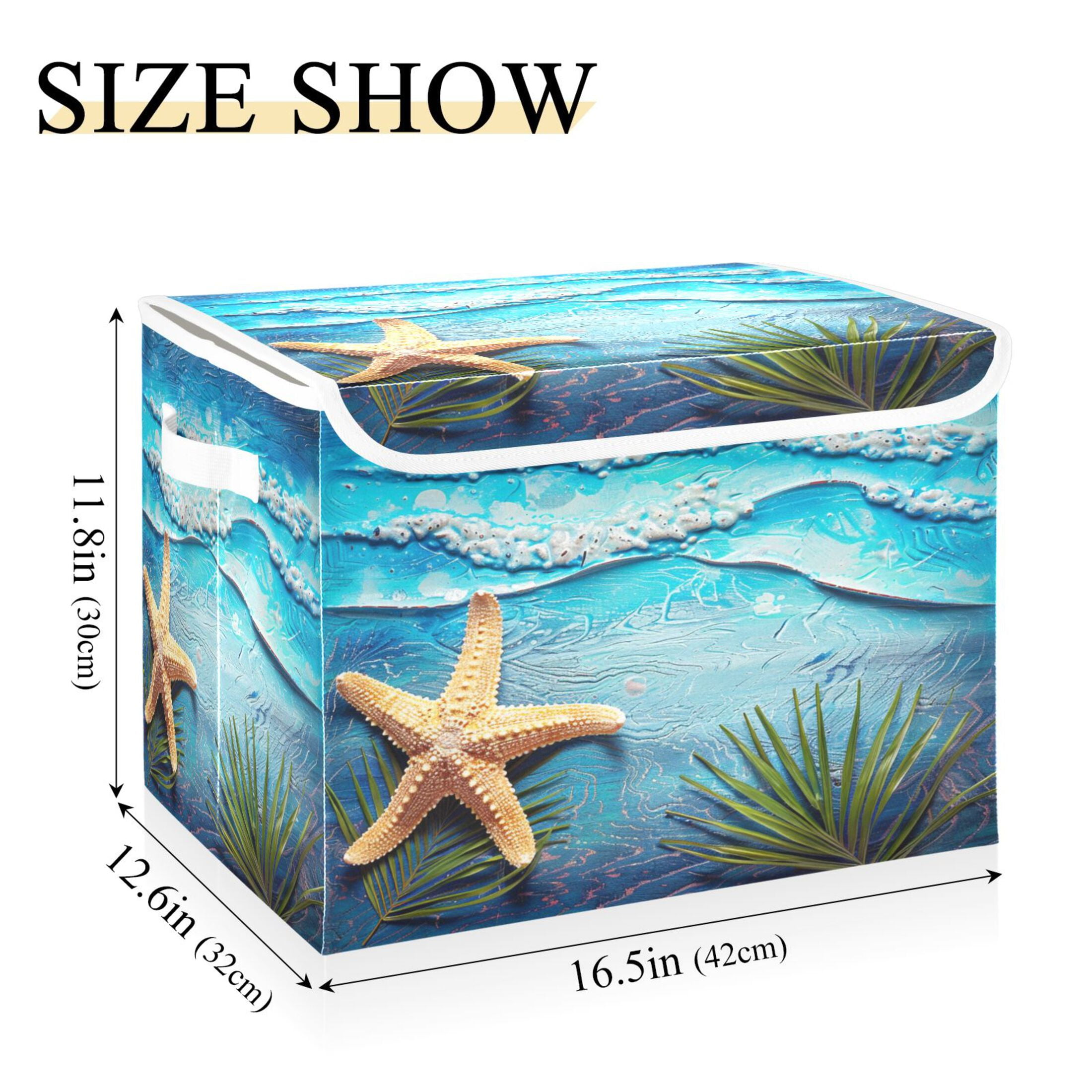 Ryvnso Sea Star on Retro Beach Large Lidded Foldable Storage Baskets Cubes Boxes Lids Bin for Home