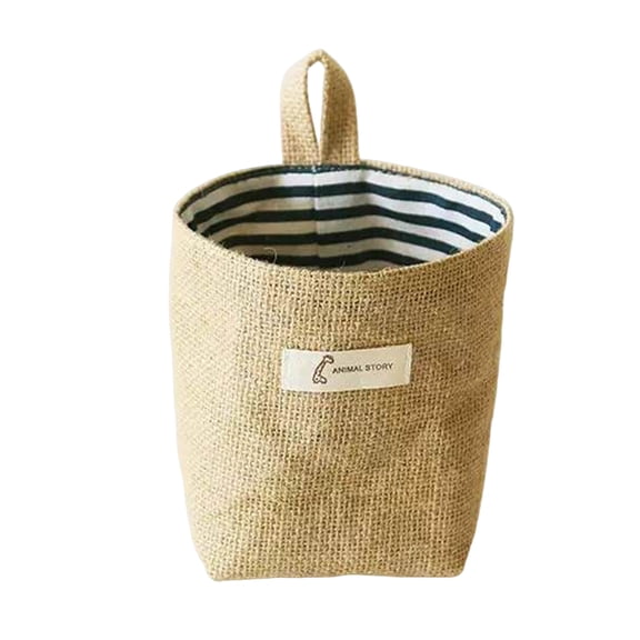 Ruanlalo Cotton Linen Hanging Storage Bag Wall Mounted Storage Basket Small Folding Storage Bag with Handle for Keys Toys Cosmetics