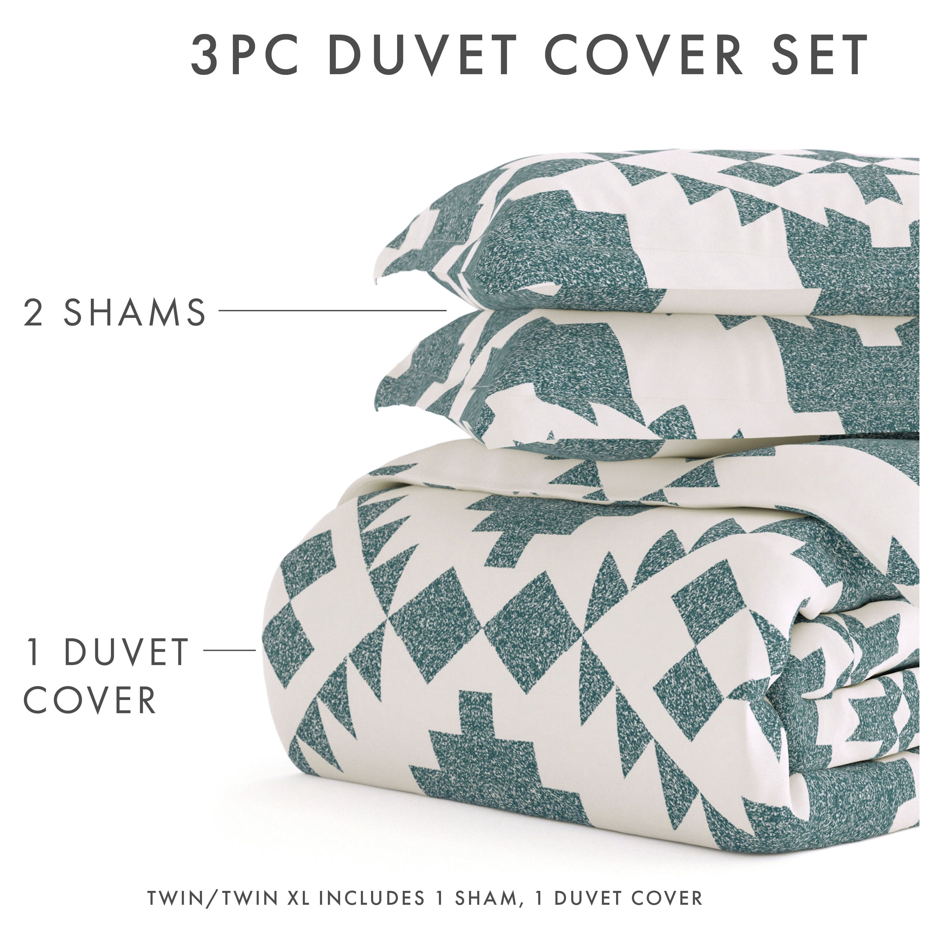Noble Linens Teal Adobe Diamond Reversible 2-Piece Duvet Cover Set, Twin/Twin XL