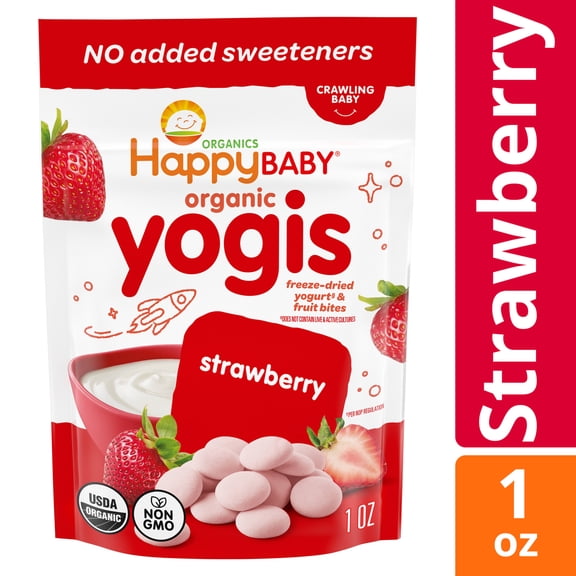 Happy Baby Organics Yogis Strawberry Freeze-Dried Yogurt and Fruit Bites Pouch, 1 oz