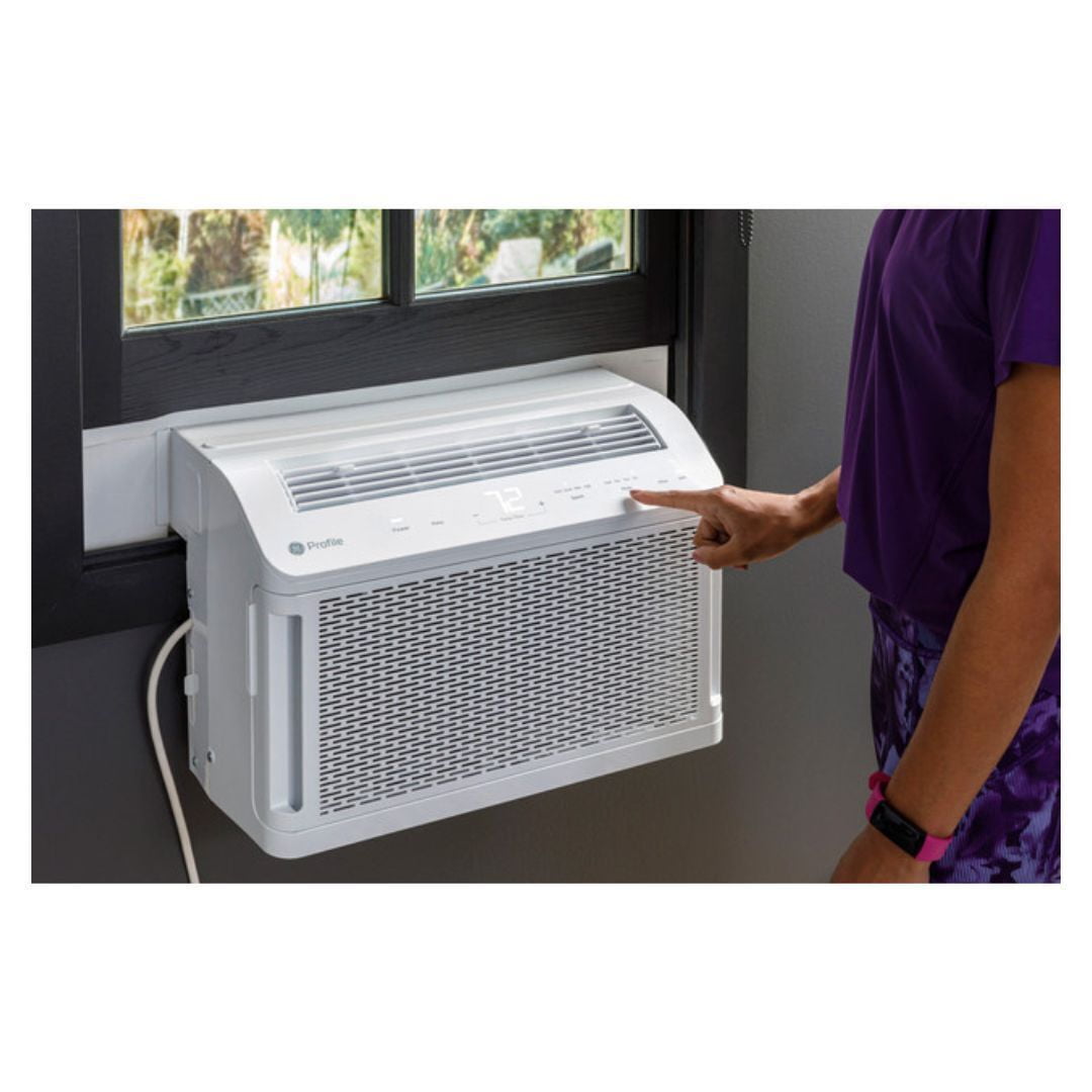 GE Profile ClearView 8300 BTU Smart Window Air Conditioner with Built-In Wi-Fi and Ultra-Quiet Operation for Medium Rooms (White)