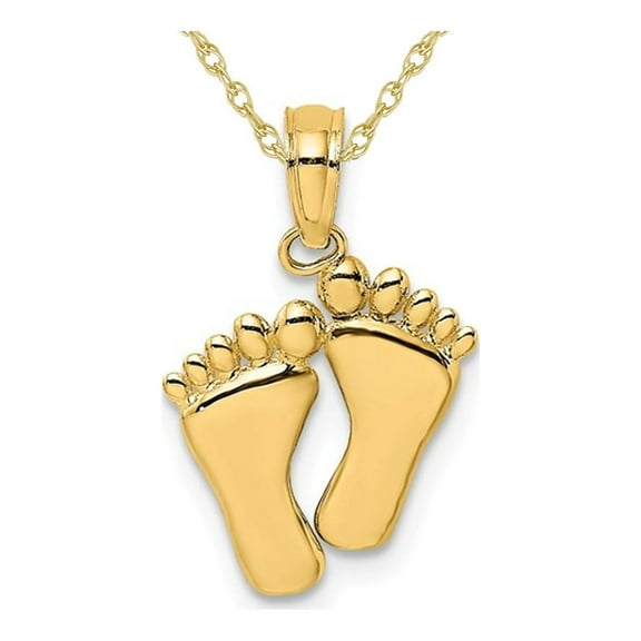 Gem & Harmony 14K Yellow Gold Double Feet Pendant Necklace Charm with Chain for Women