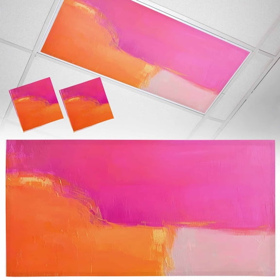 2 Pack Orange Ponk Fluorescent Light Covers for Ceiling Lights Gradient Splatter Foil Painting Grunge Art Magnetic Ceiling Light Covers Overhead Light Filters for Office Classroom Home