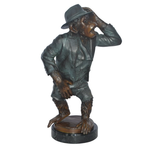 Nifao Monkey in Suit bronze statue – Home Decor Sculpture, 16"L x 10"W x 27"H