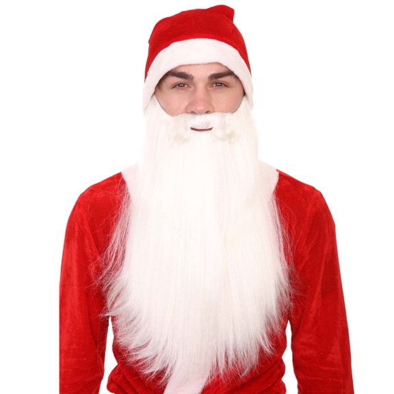 HPO Adult Men Super-Long Santa Beard and Mustache Set, Synthetic Fiber