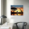 thumbnail image 3 of JRXY Africa Giraffe And Elephant At Sunset Lake Reflection Canvas Prints Poster Wall Art For Home Office Decorations With Framed 20x16in, 3 of 4