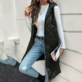 thumbnail image 2 of Brnmxoke Long Puffer Vest Women Sleeveless Quilted Hooded Full Zip Vests Winter Lightweight Warm Outwear Down Jacket with Pockets Black,XXL, 2 of 4