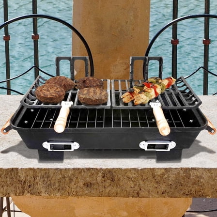 Panacea Hibachi Charcoal Grill Tabletop - Portable Cast Iron Barbecue - Black