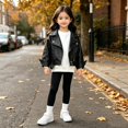 thumbnail image 6 of GiLiling Girls PU Leather Moto Jacket Soft Faux Leather Cropped with Notched Collar Coat Biker Jacket for Toddler to Kids (Black, 3-4 Years), 6 of 9