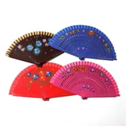 Double-Sided Floral Craft Folding Fan Wooden Frame Silk Surface Hand-Painted Flower Pattern Multiple Colors for Photography Dance Summer Cooling