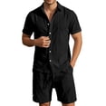 thumbnail image 2 of Short Sets for Men Cotton Linen Button Down Collared Shirt and Shorts 2 Piece Matching Set Mens Summer Outfits, 2 of 6