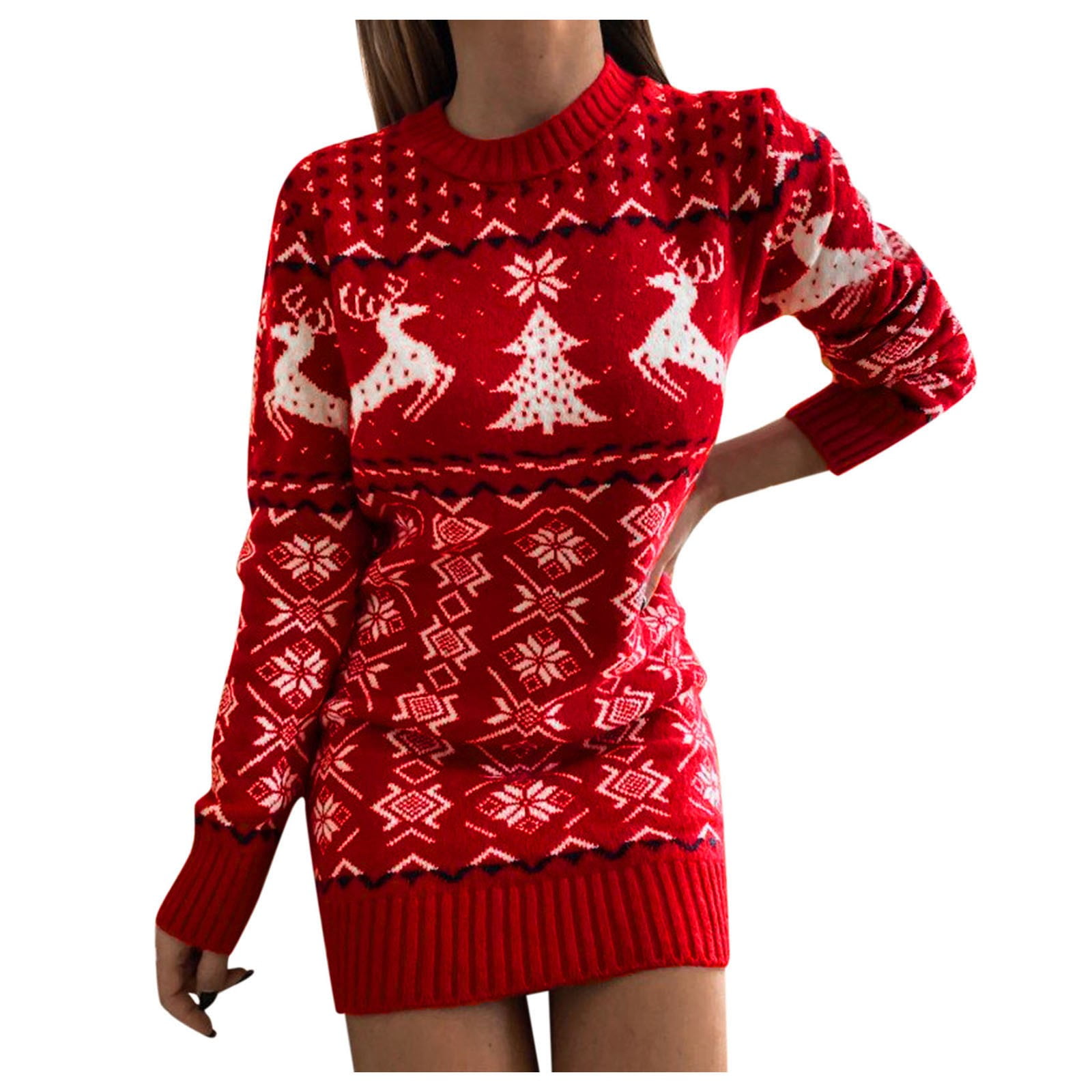 Ladies Womens Christmas Oversized Knitted Elf Costume Baggy Xmas Jumper Dress