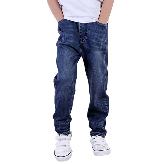 HXWCHs Elastic Waist Classic Denim Jeans for Boys Durable Stretch Casual Trousers with Reinforced Knees for Play and Everyday Comfort 9-10 Years Blue