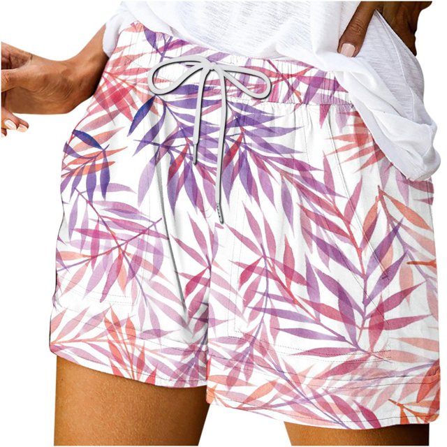 Pantalones Cortos de Mujer con Bolsillos Impresos de Cintura Elástica Pantalones Cortos Casuales, Ajuste Suelto Y Pantalones Cortos de Mujer Frescos para el Verano