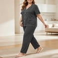 thumbnail image 3 of Maplenight 2 Piece Pajamas for Women Set Plus Size Short Sleeve Button Down Tops and Long Pants Pj Set Soft Sleepwear Loungewear, 3 of 6