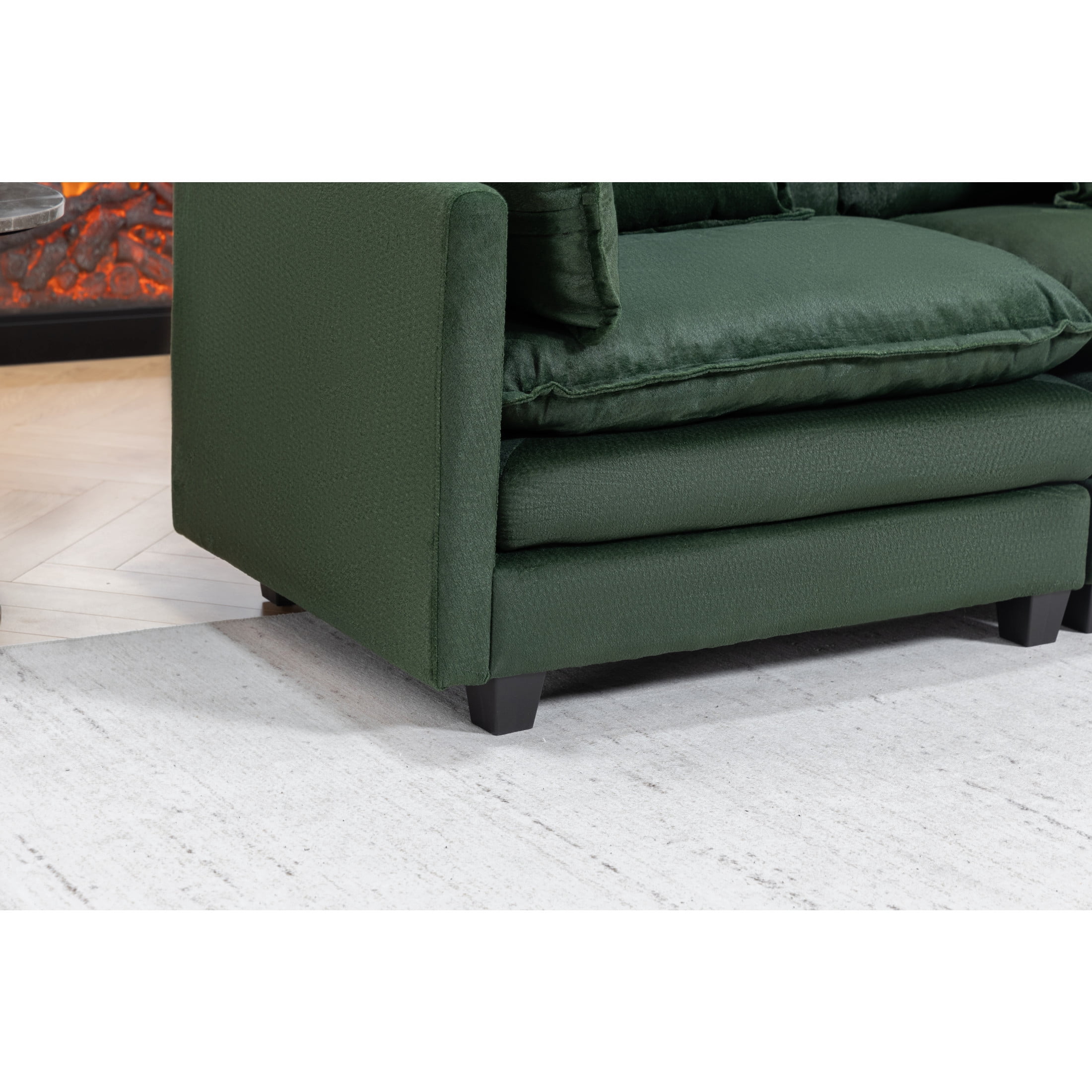 GDF Studio Udolf 149.61" Modern 4-Seat Modular Sectional Sofa with Ottomans and Pillows, Chaise Lounge for Living Room, Green