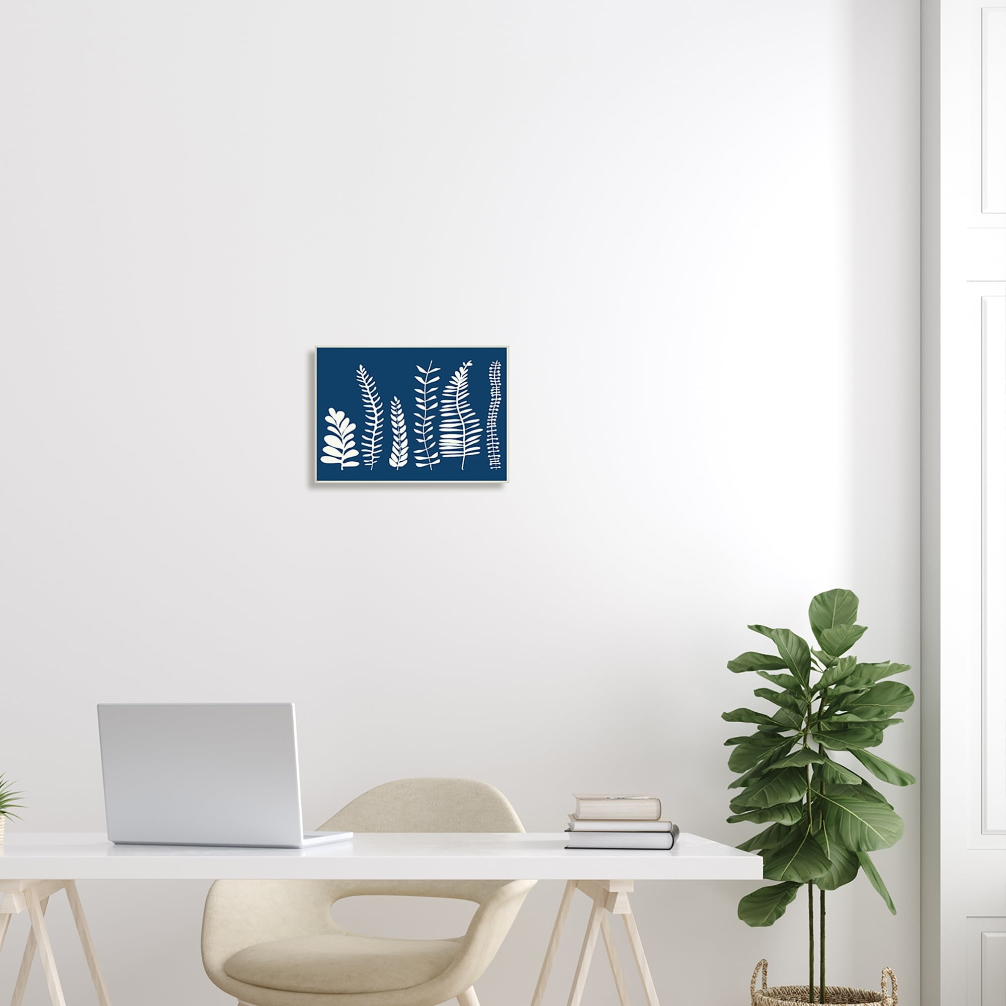 Stupell Industries Modern Fern Plant Leaves Blue Nature Silhouettes Graphic Art Unframed Art Print Wall Art, Design by Deborah Velasquez