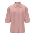 thumbnail image 6 of Lpmadey Women's Cotton Blend Button Down Shirt 3/4 Sleeve Collared Blouse Pleated Front Casual Loose Summer Tops S-2XL, 6 of 7