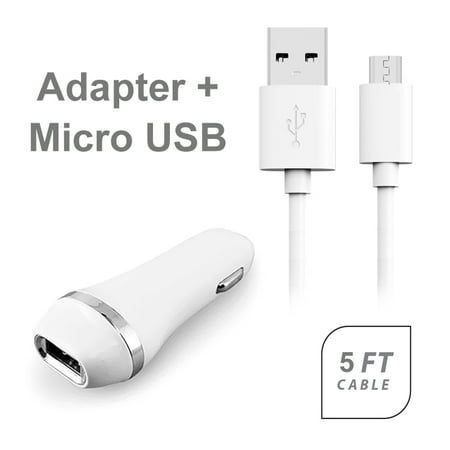 Micromax Canvas Juice 4G Q461 Accessory Kit, 2 in 1 Rapid 2.1 Amp Car Charger Adapter + 5 Feet Fast Micro USB Data Sync and Charging Cable