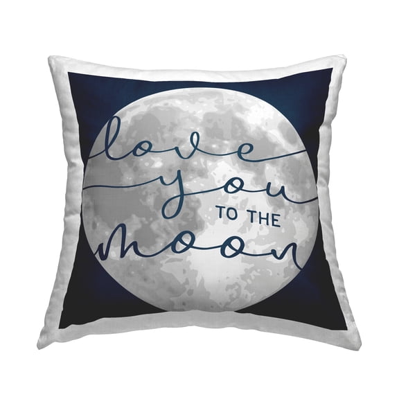 Stupell Industries Love You to Moon Blue Calligraphy Night Sky Design by Daphne Polselli Throw Pillow