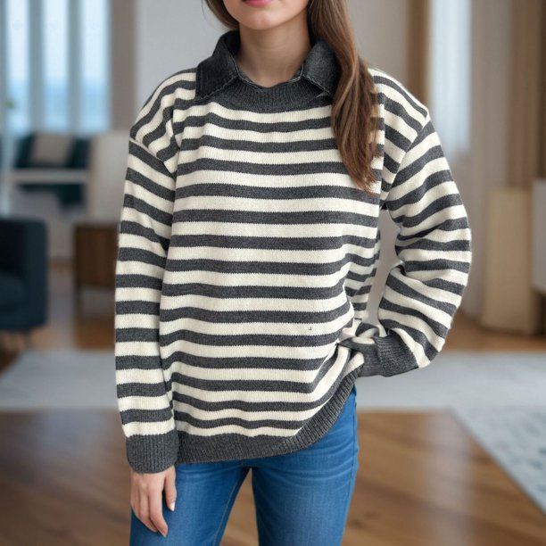 Suéter de cuello redondo para mujer, moda otoño invierno, tejido, suelto, manga larga, blusa, suéter de cuello redondo, suéter para mujer