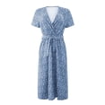 thumbnail image 4 of Fridja Robe Mi-Mollet à Manches Courtes Imprimé Floral Col en V pour Femmes, 4 of 6