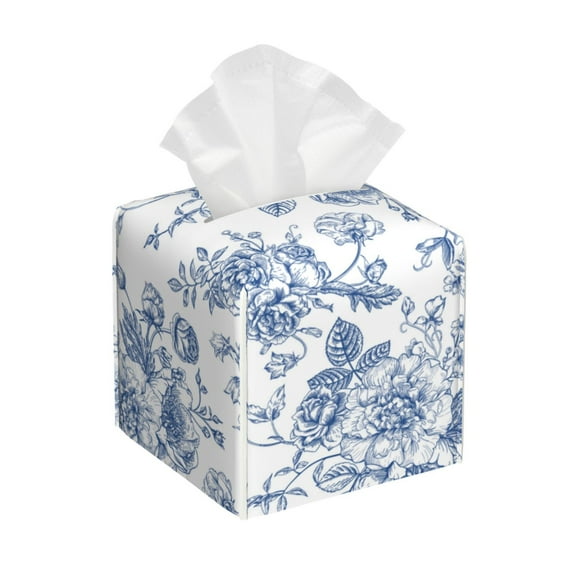 Naloa Rose Flowers Tissue Box CoverLeather Tissue Holder Square Facial Tissue Case Facial Paper Organizer Dispenser for Bathroom, Vanity Countertop, Tabletop, Car