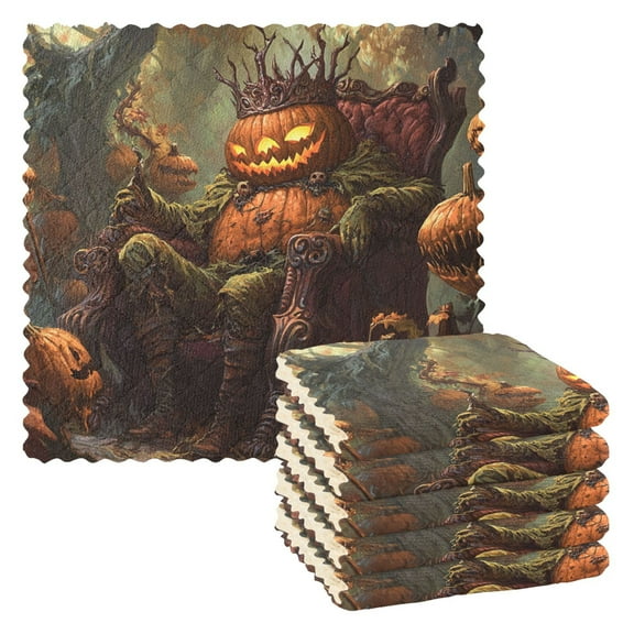 Halloween Terrifying Pumpkin King Kitchen Cloth Dish Towels for Drying Washing Absorbent Dish Rags 6 Pack