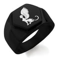 thumbnail image 1 of Stainless Steel Greek Mythology Shpinx Engraved Hexagon Crest Flat Top Biker Style Polished Ring, 1 of 1